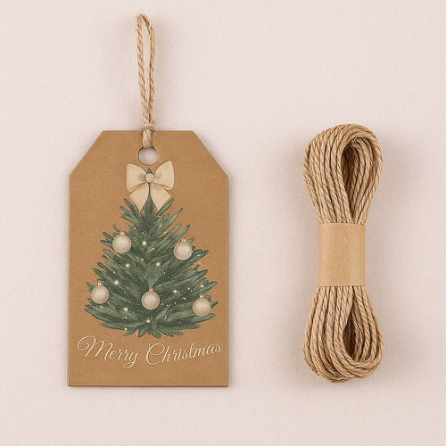 48 Pack Christmas Gift Tags + Hemp Rope